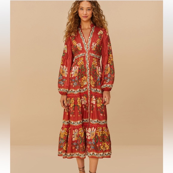 FARM Rio Dresses & Skirts - Farm Rio Red Garden Delight Midi Dress NWT